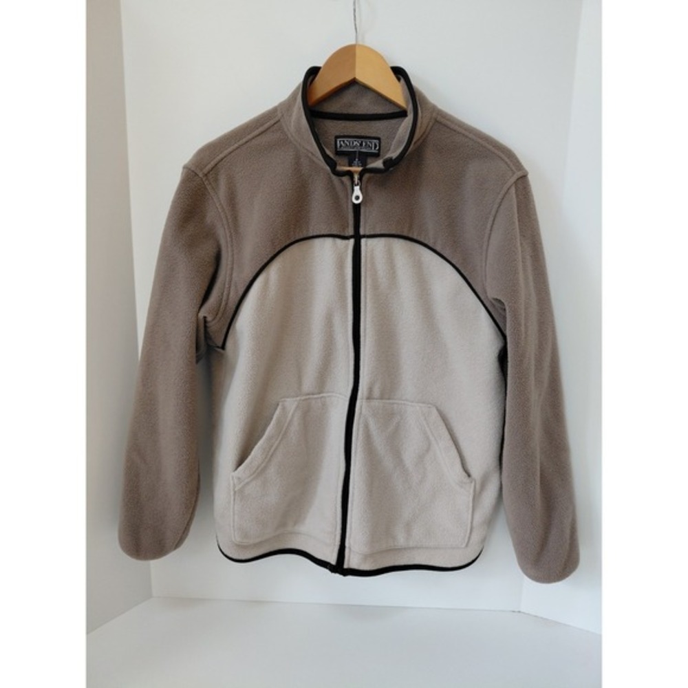 Vintage Lands' End Fleece Jacket‎ Size M 10-12 Womens Beige Brown Full Zip